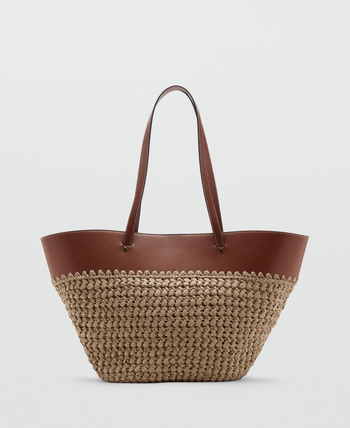 Women's Large Natural Fiber Basket Handbag - Leather