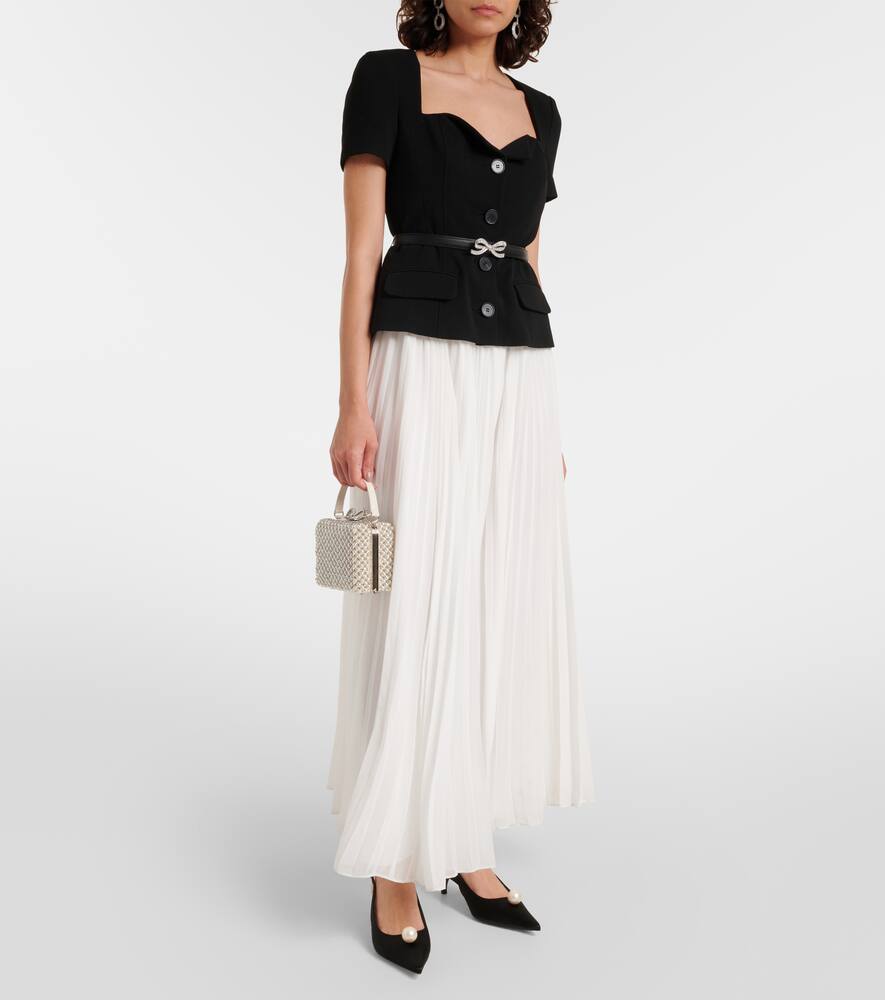 Belted pleated chiffon maxi dress