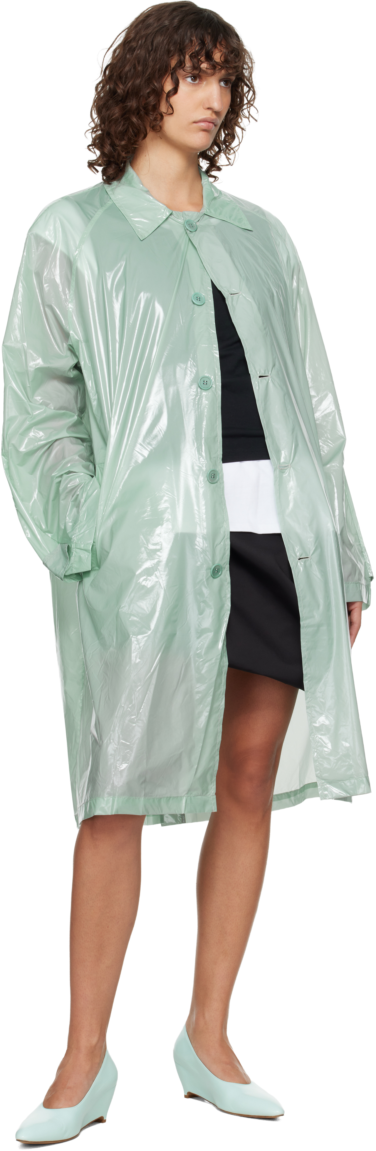 Green Gloss Trench Coat