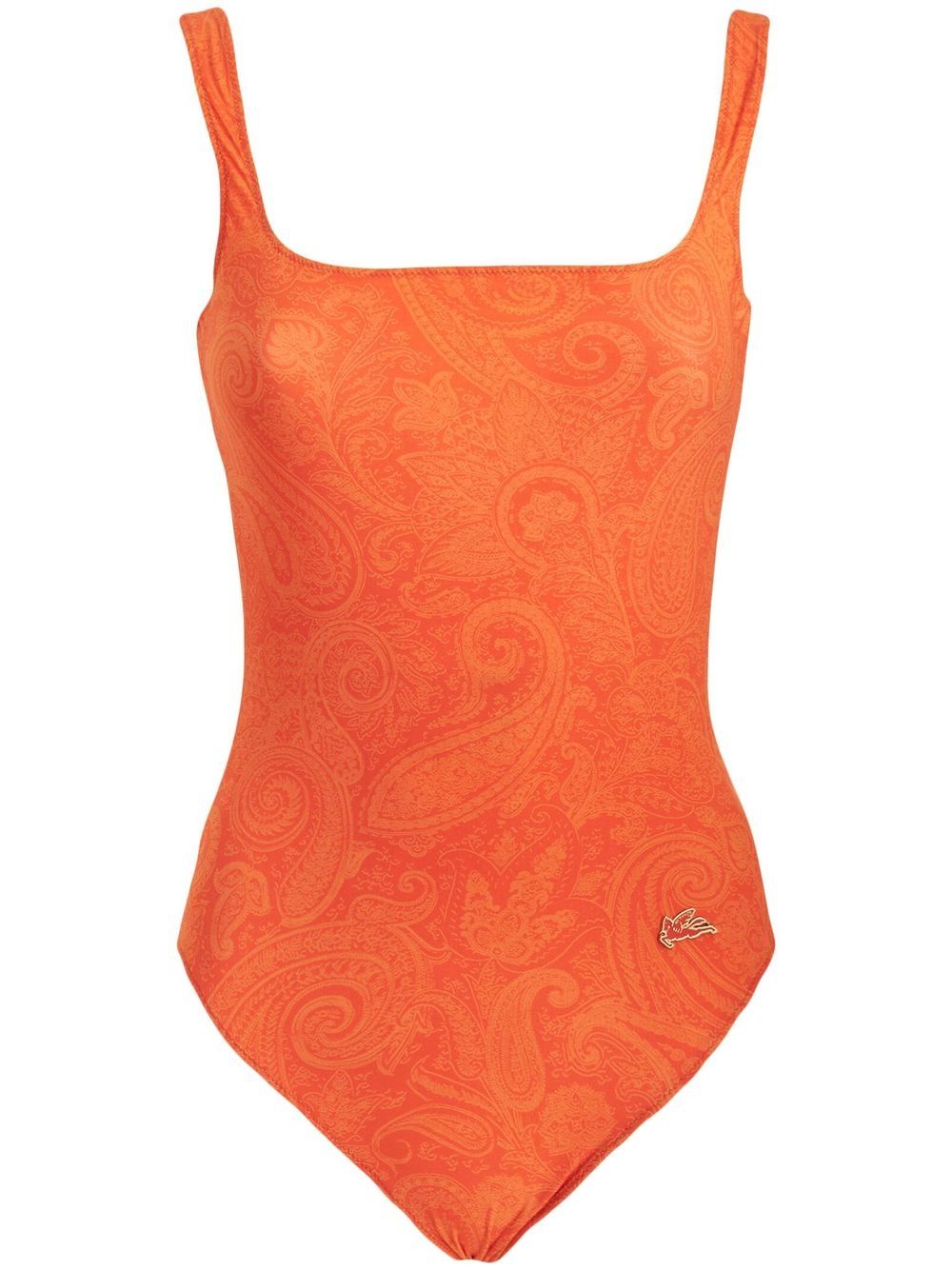 Paisley-print sleeveless swimsuit - Orange