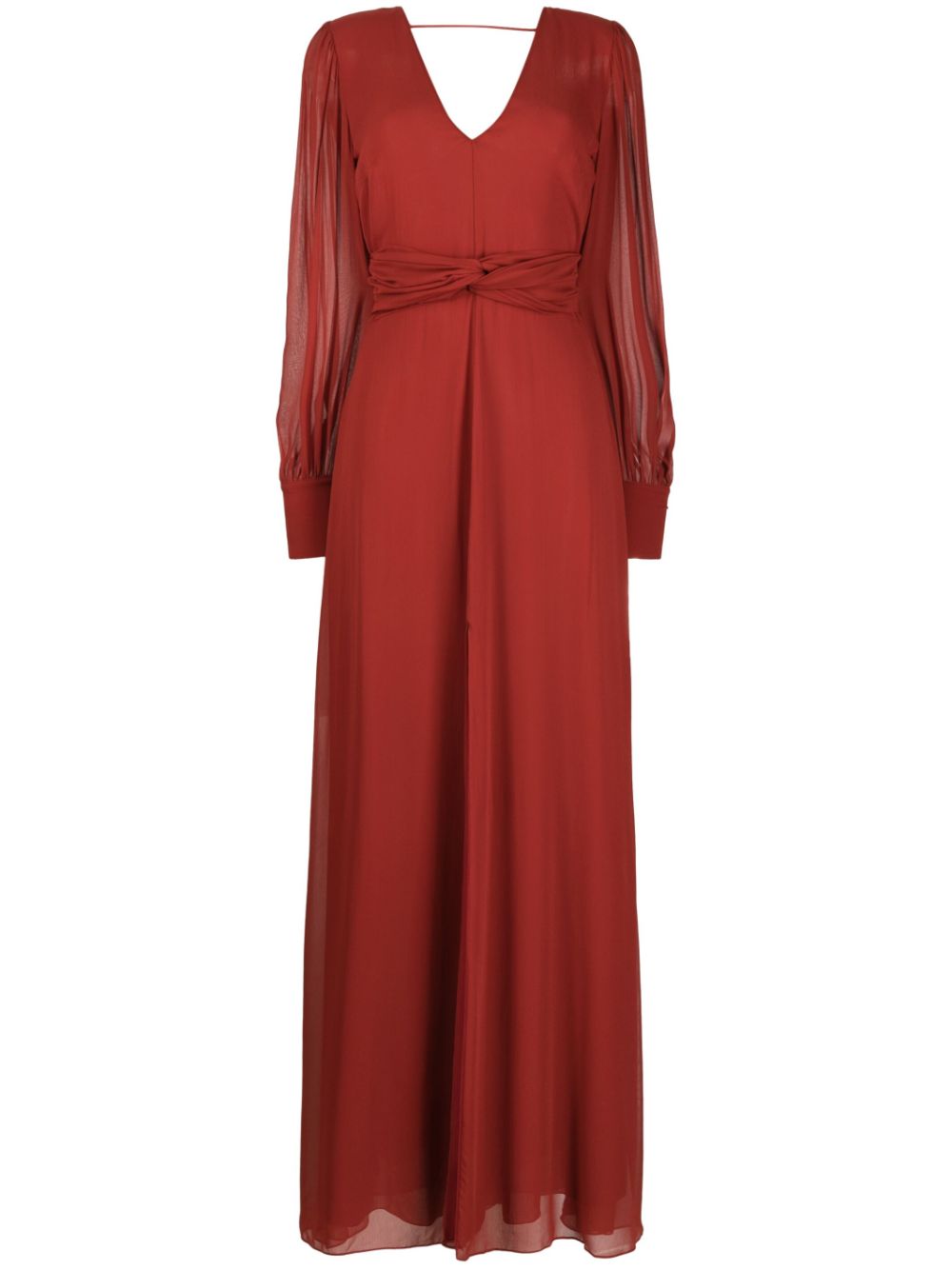 V-neck long-sleevee chiffon dress - Red