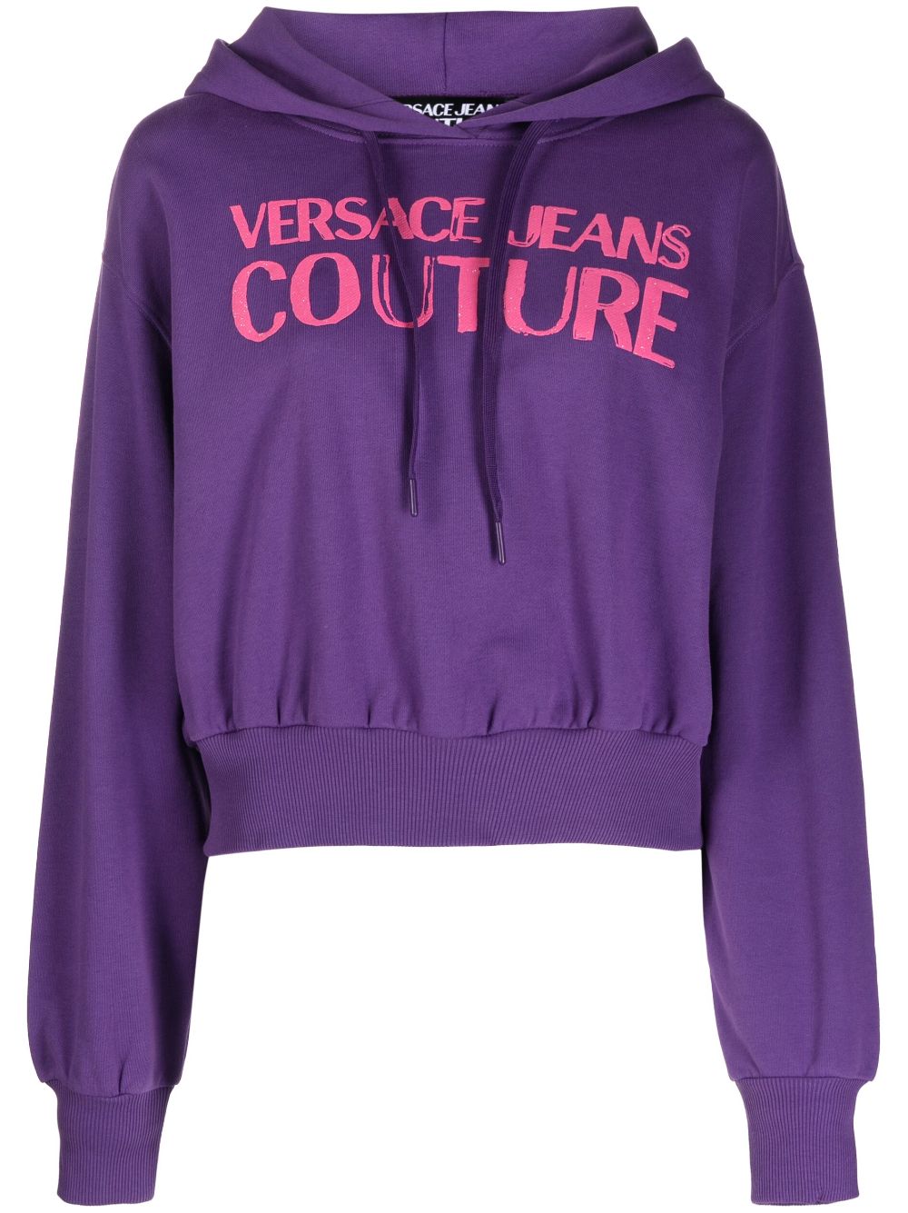 Logo-print cropped cotton hoodie - Purple