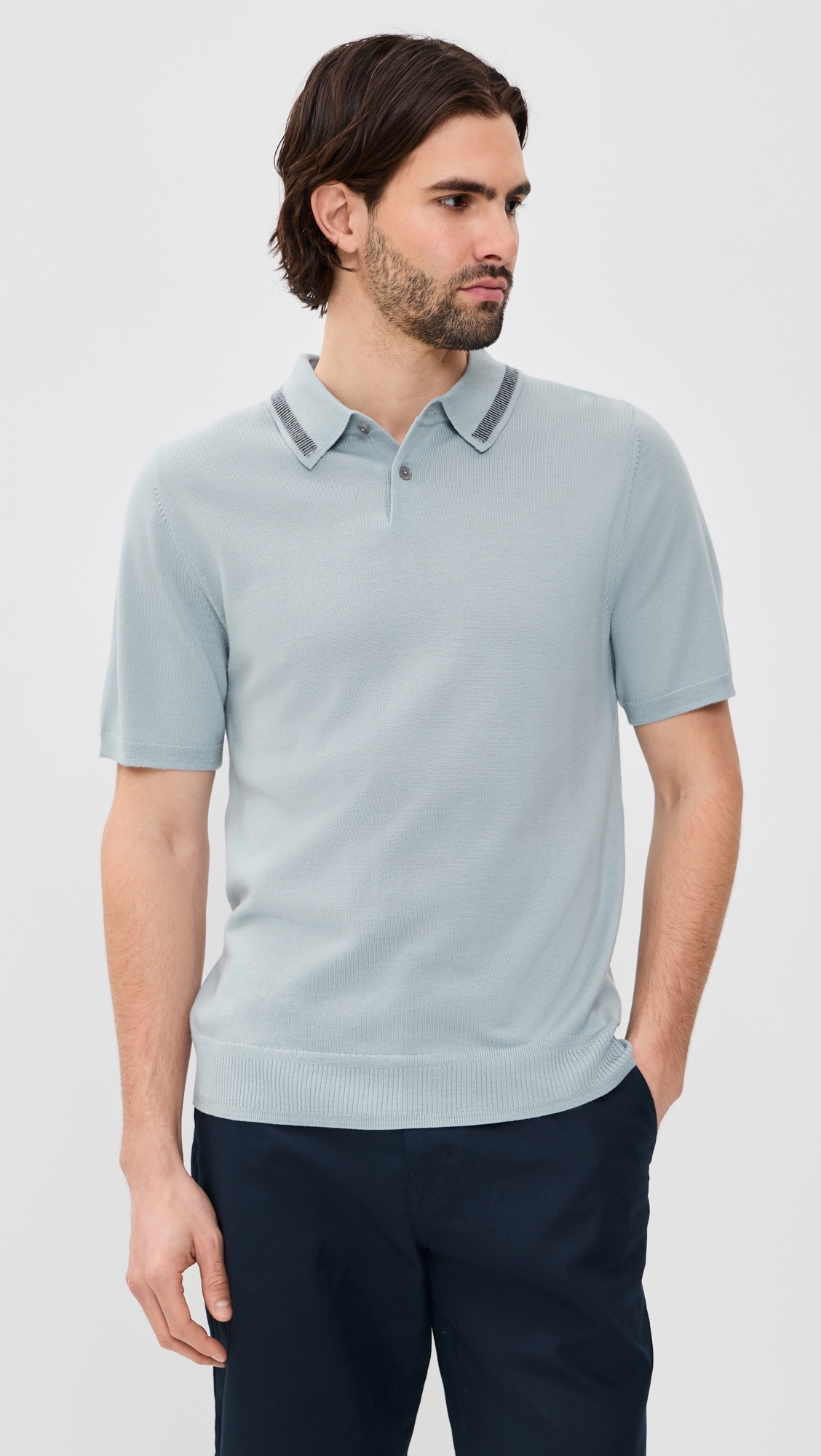 Short Sleeve Sweater Polo Light Blue