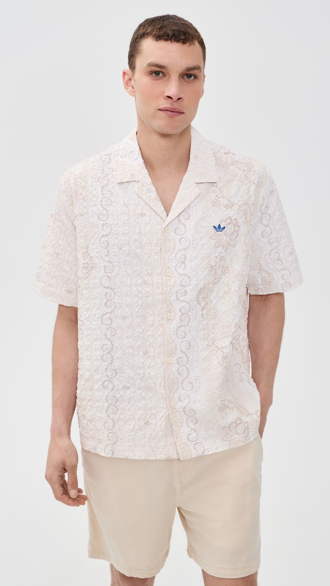 Printed Seersucker Resort Shirt Blue