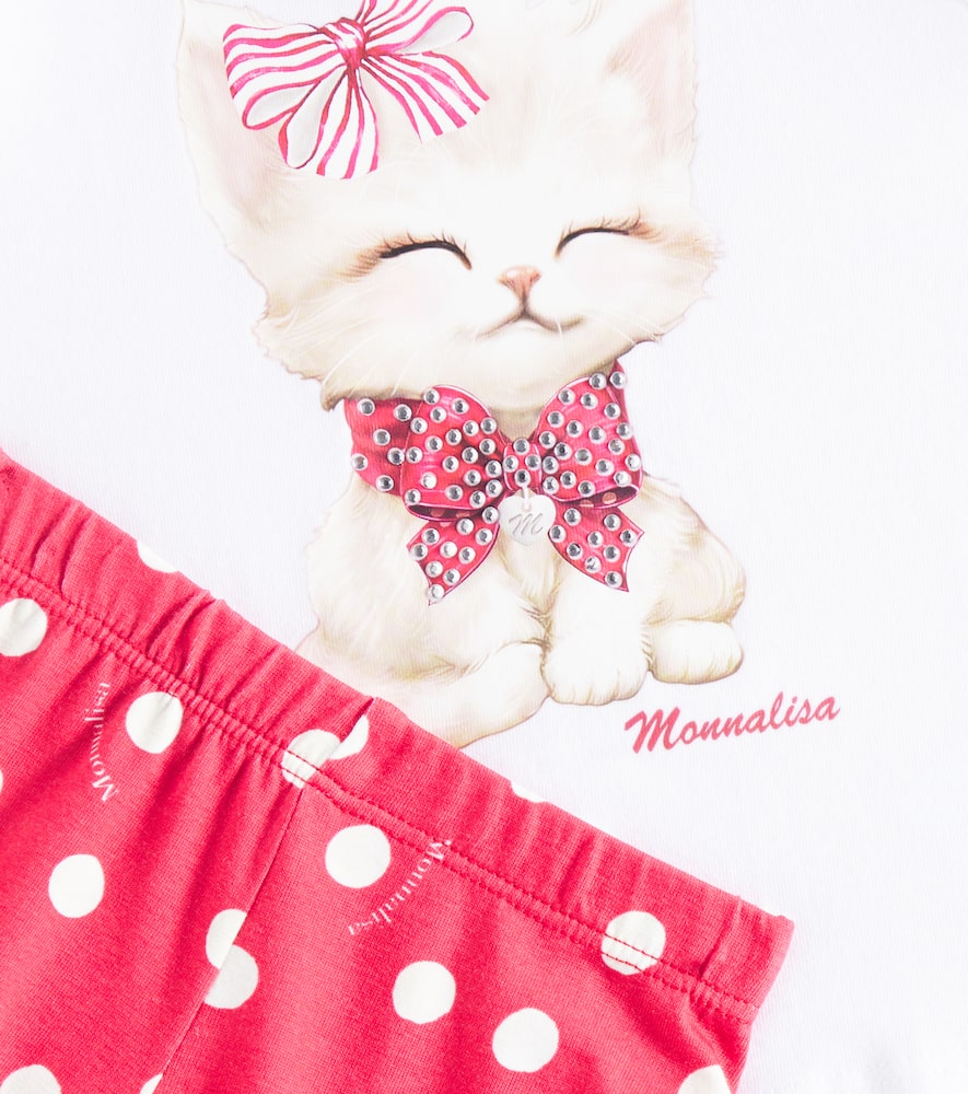 Monnalisa Baby polka-dot jersey shirt and pants set