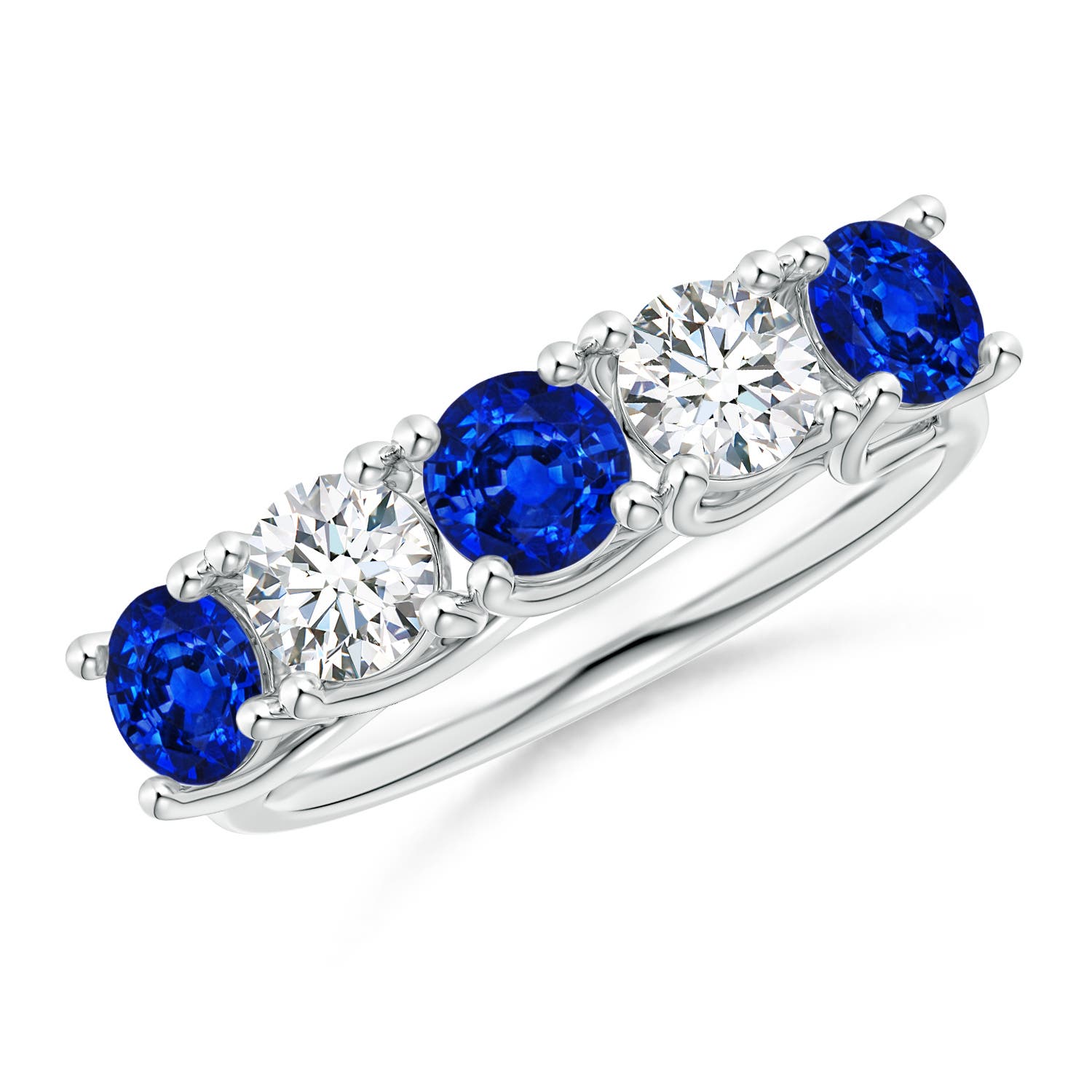 Angara 1.38 Carats Lab-Grown Half Eternity Five Stone Sapphire and Lab Diamond Wedding Ring in 18K White Gold