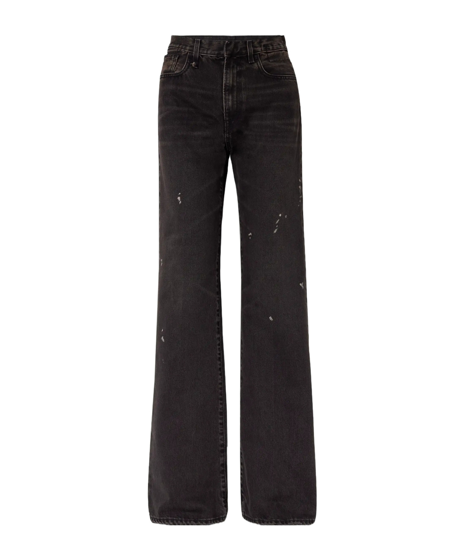 Distressed paint-splattered high-rise flared jeans