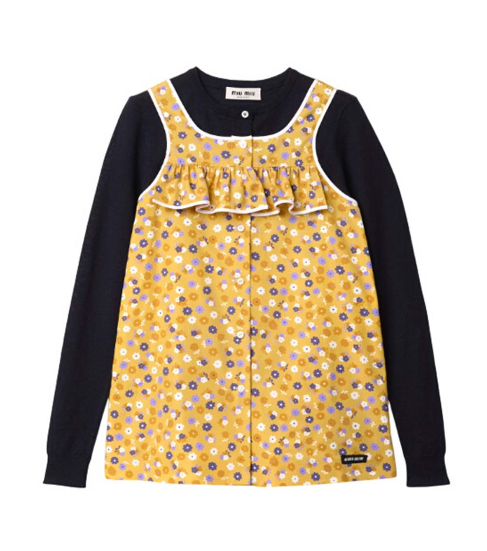 Yellow Floral Round Neck Top