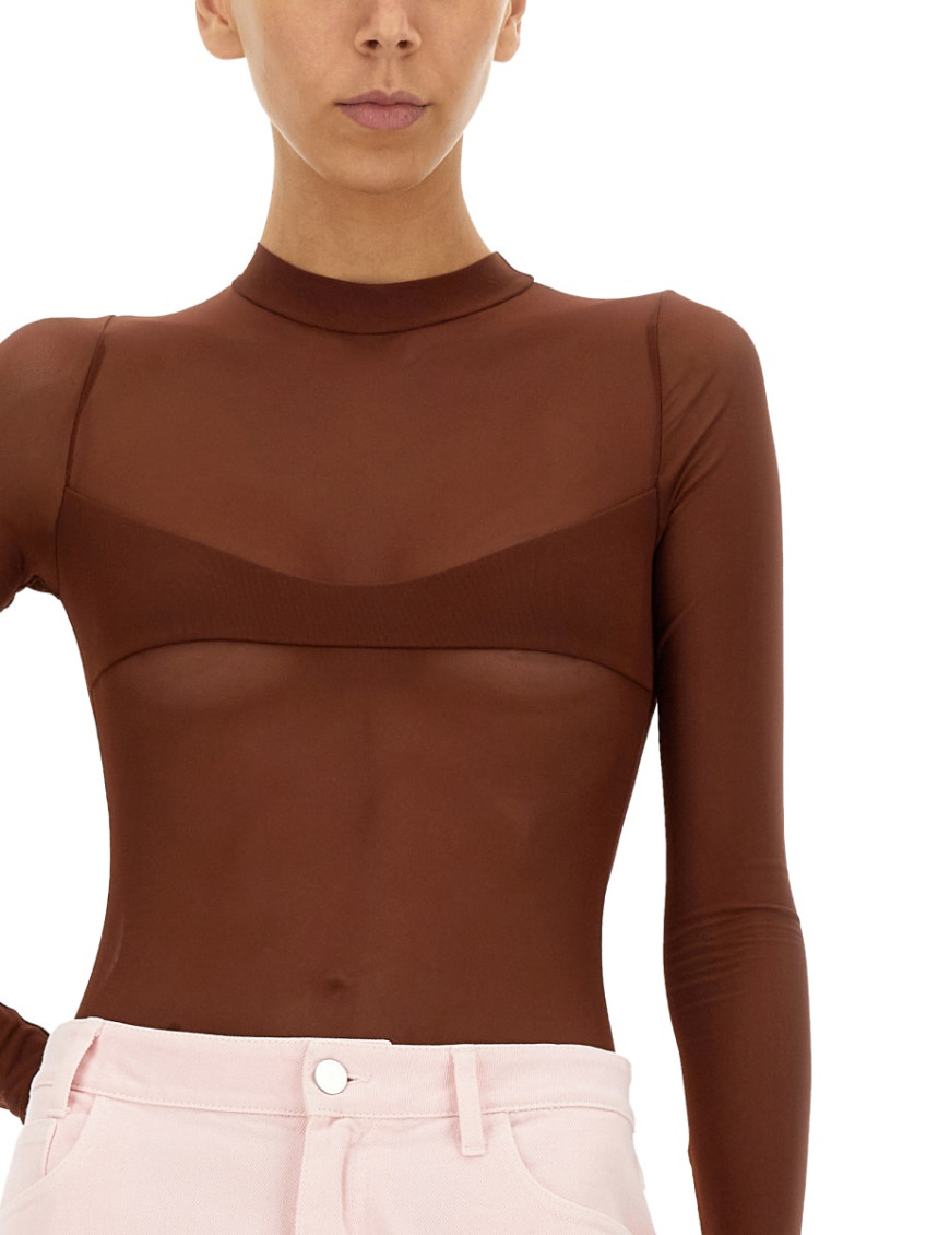 Brown Solid Mock Collar Top