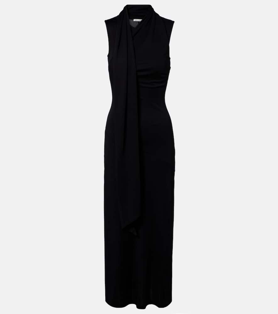 Tie-neck jersey midi dress