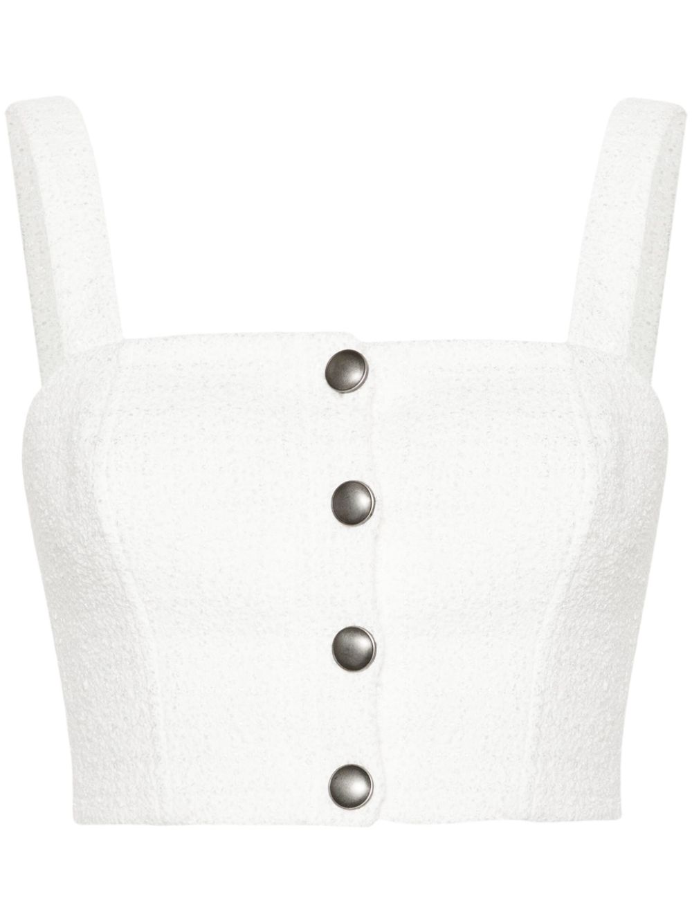 Checked tweed crop top - White