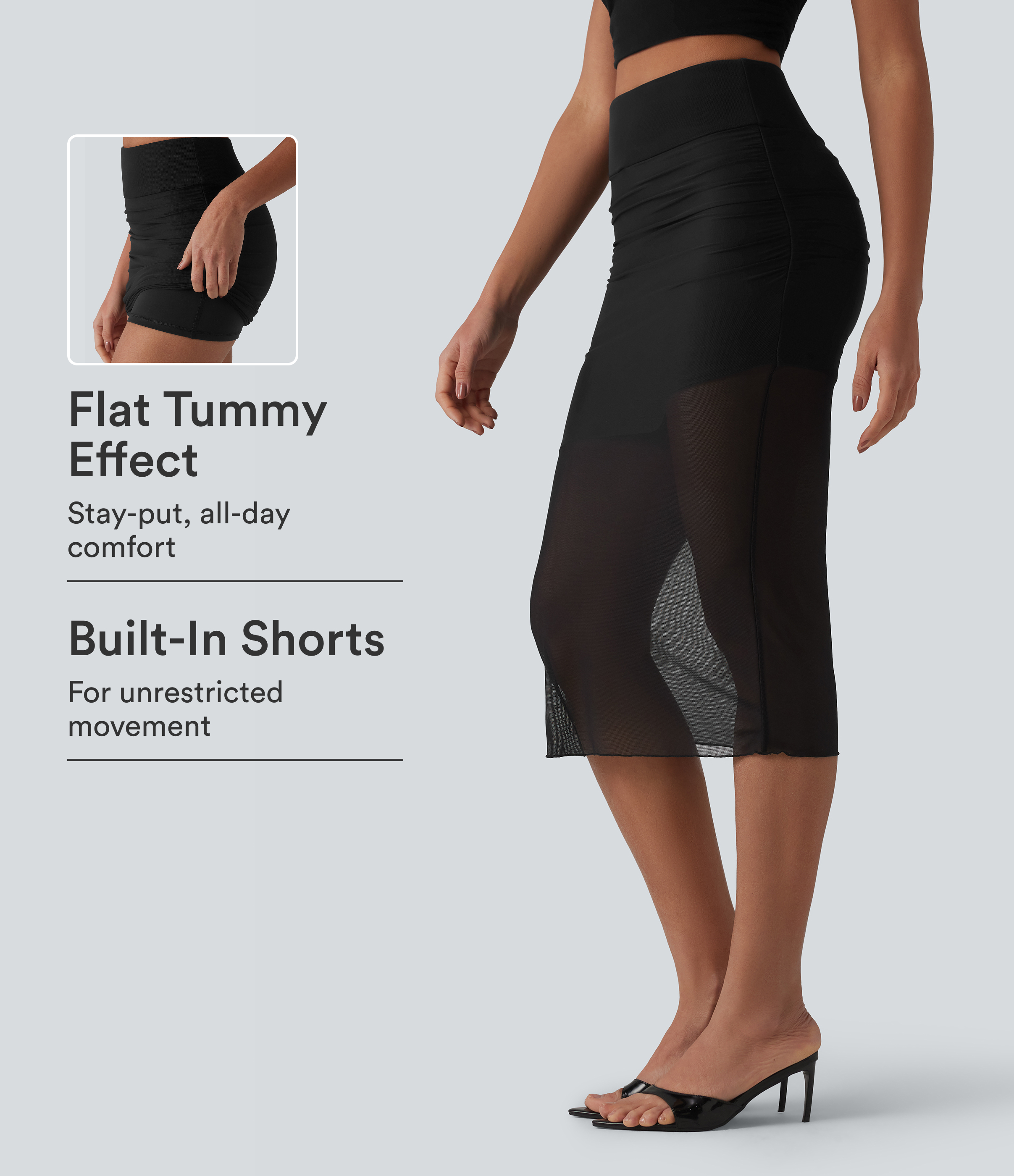 Halara High Waisted Tummy Control 2-in-1 Mesh Bodycon Midi Casual Skirt - Black - XLregular