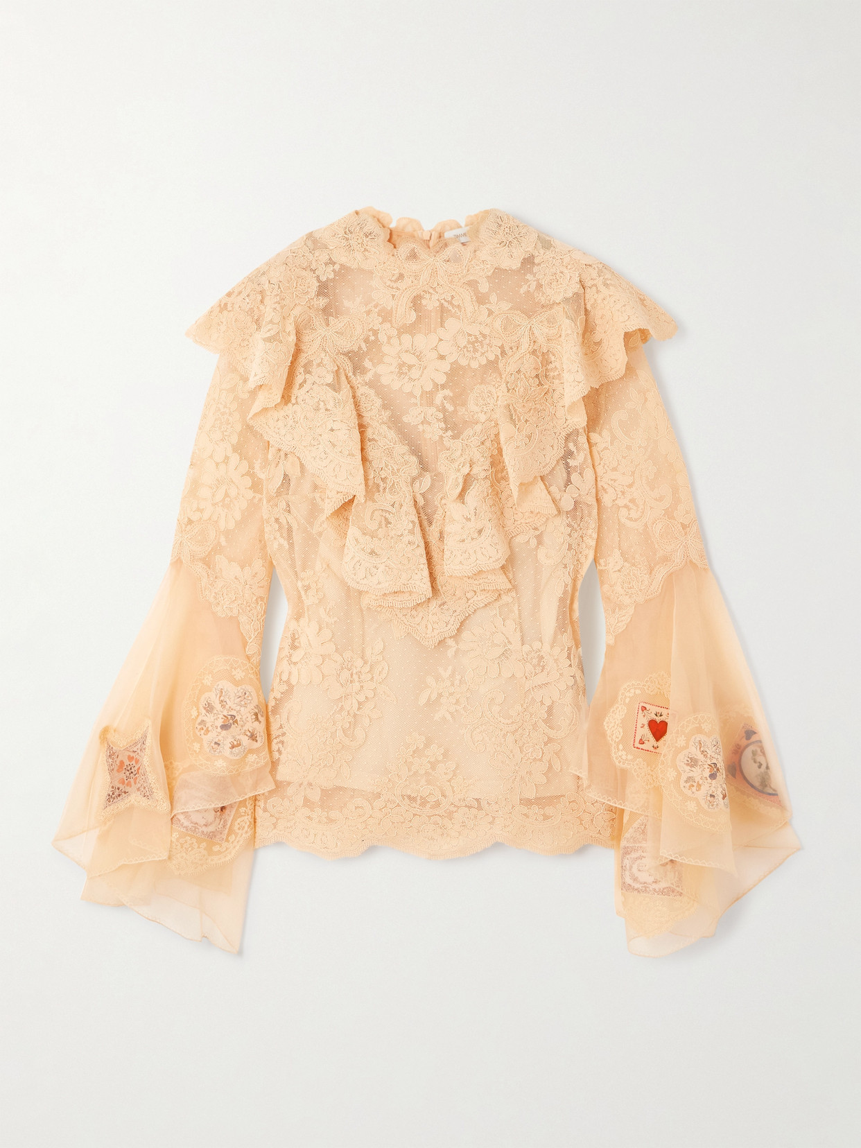 Hypnotic Appliquéd Ruffled Lace Blouse - Cream