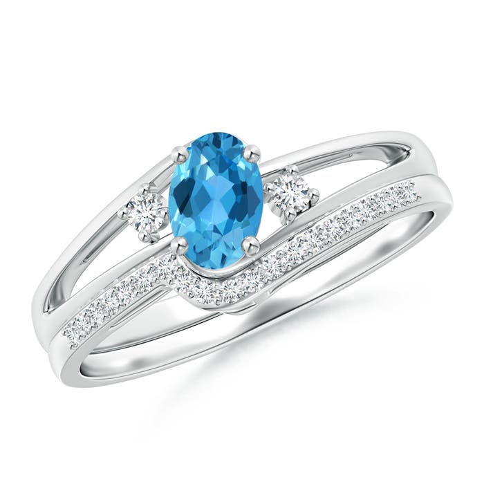 Angara 0.54 Carat Oval Swiss Blue Topaz and Diamond Bridal Set in Platinum