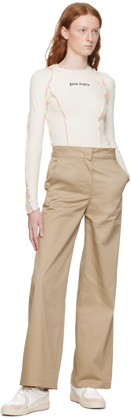Beige reverse waistband slacks