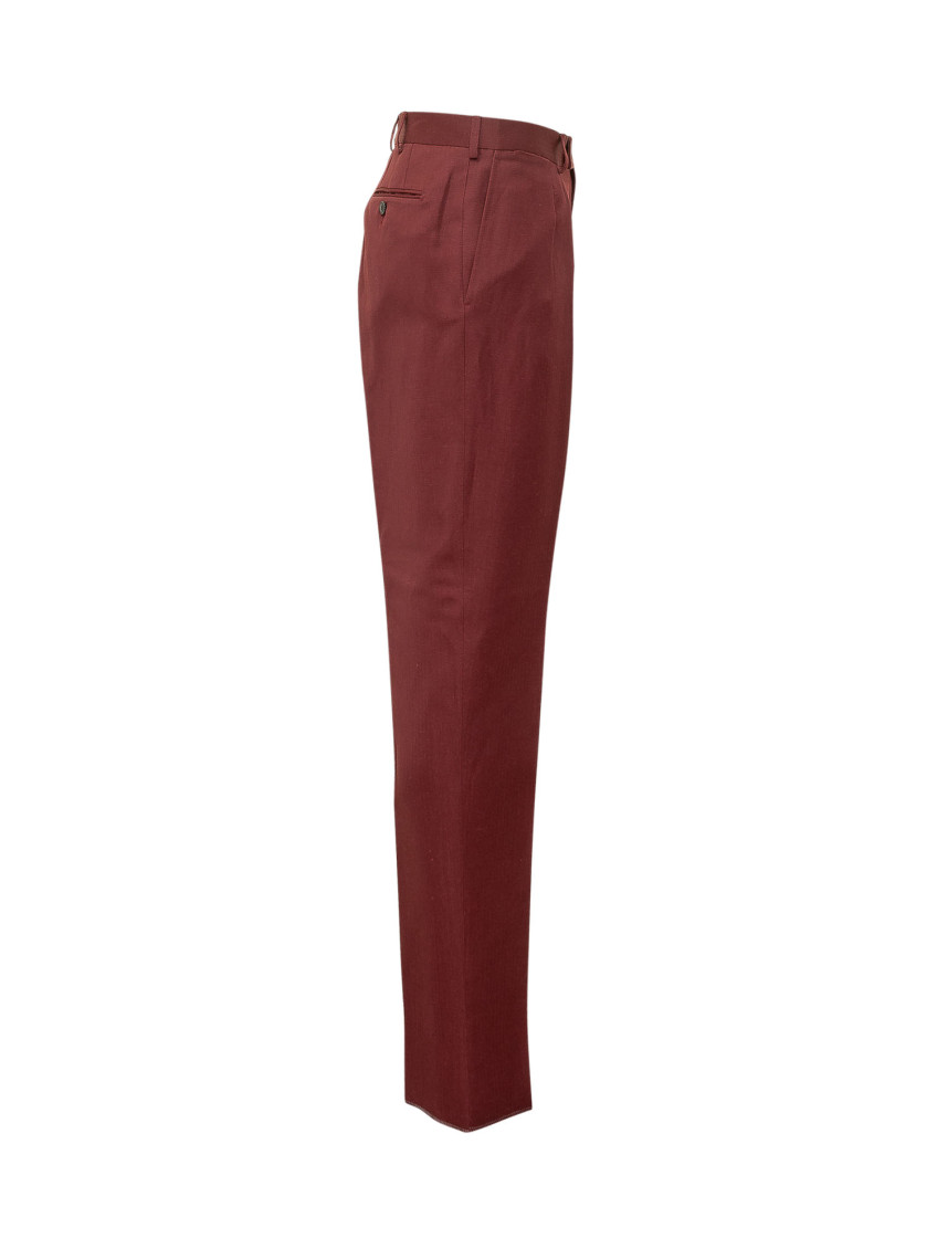 Red Straight Pleated Pants