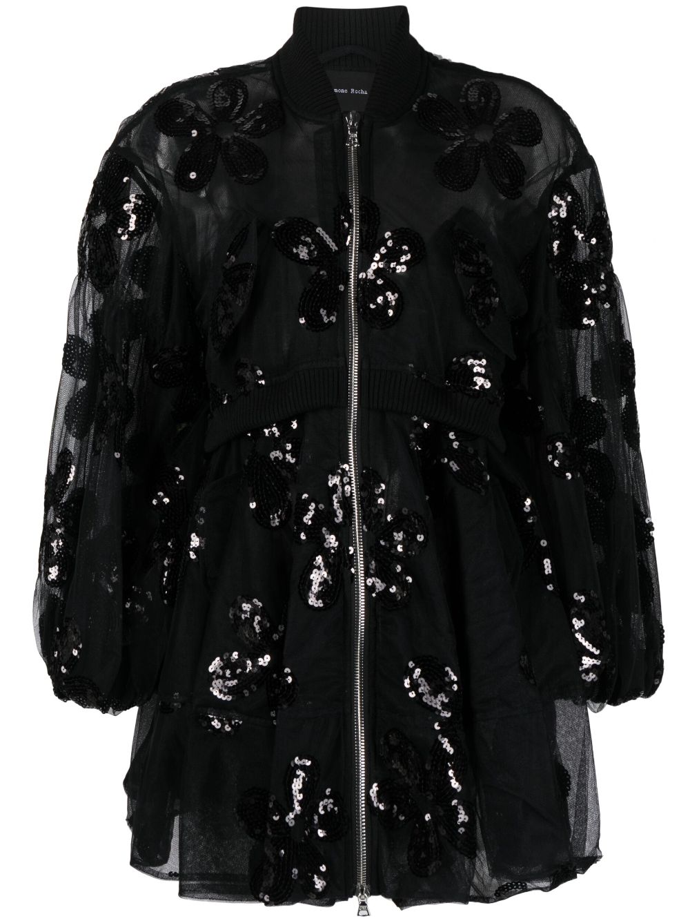 Sequin-embellished tulle coat - Black
