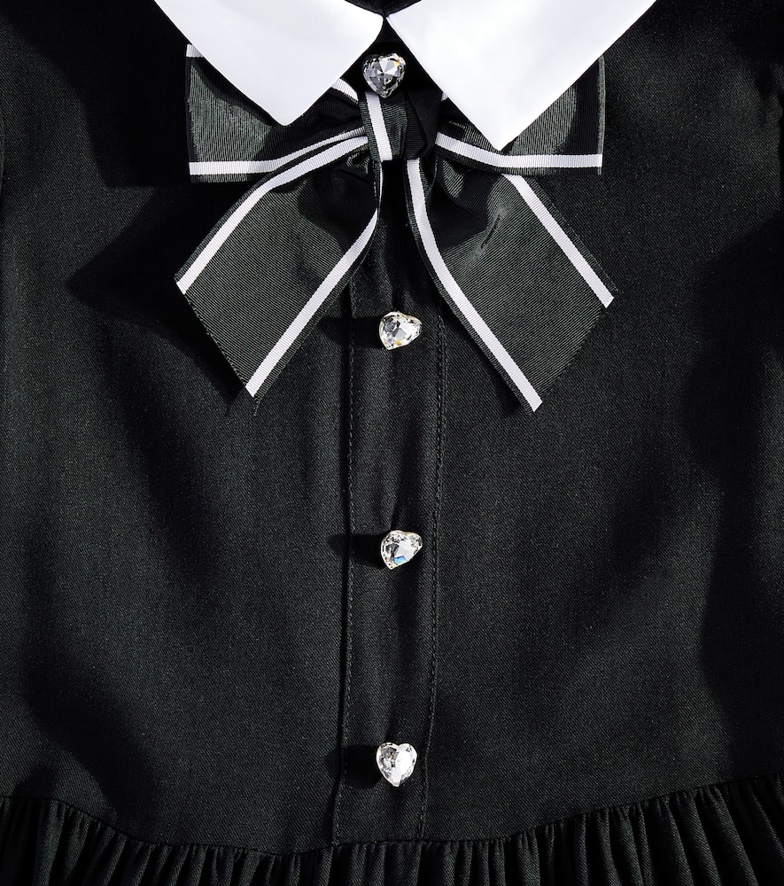 Monnalisa Twill bow-detail embellished dress