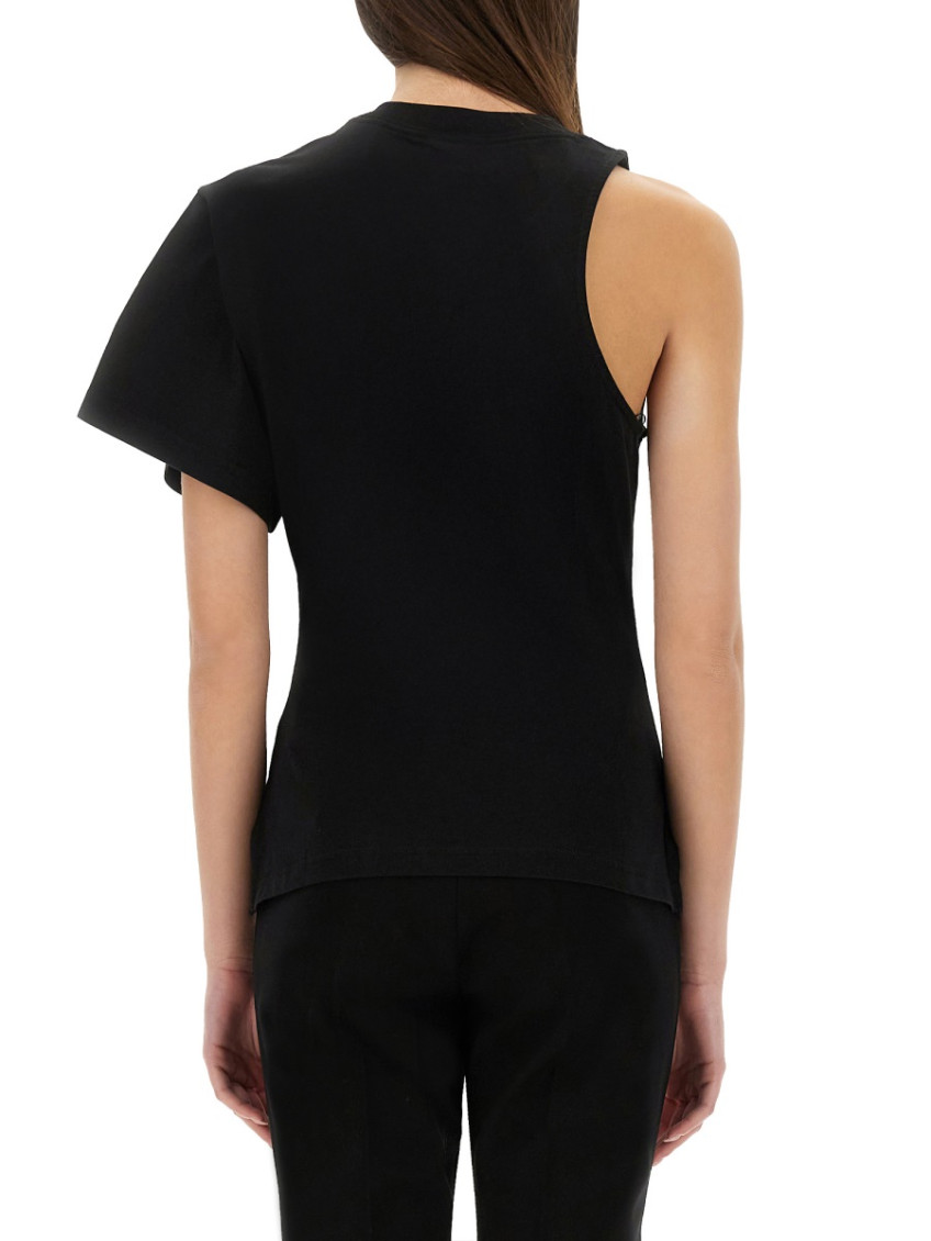 Black Solid One Shoulder T-Shirt