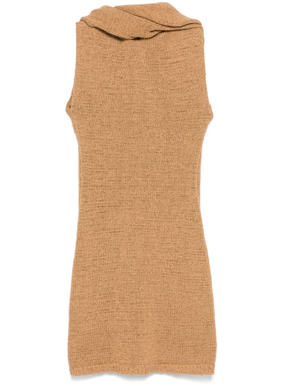 Hooded knitted mini dress - Brown