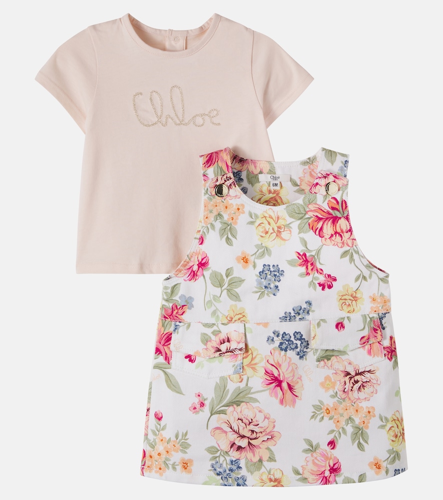 Chloé Kids Baby logo floral cotton dress and T-shirt set