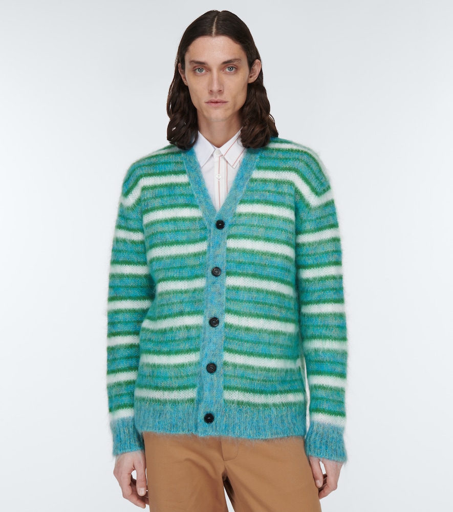 Striped mohair-blend cardigan