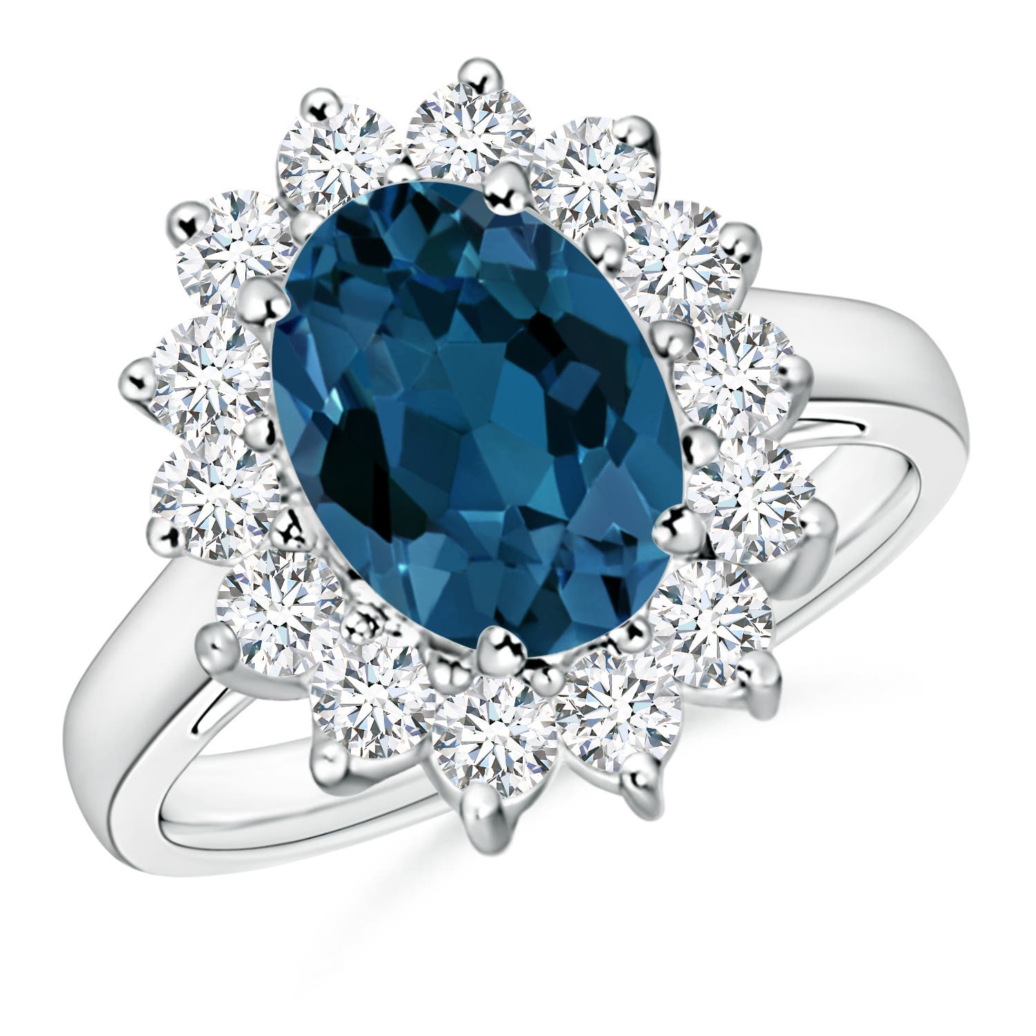 Angara 3.25 Carats Princess Diana Inspired London Blue Topaz Ring with Halo in Platinum