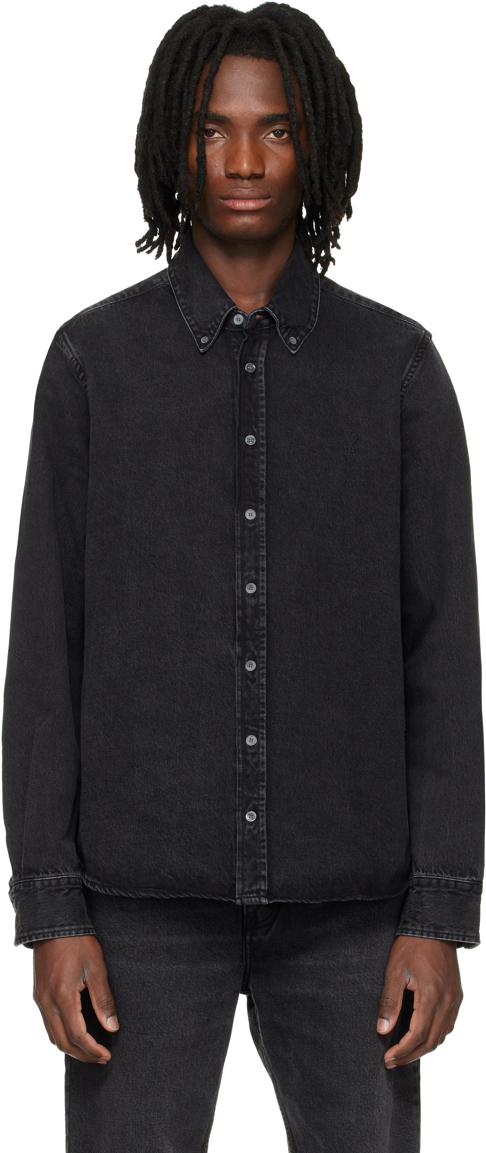 Black Cotton Ami De Coeur Denim Shirt