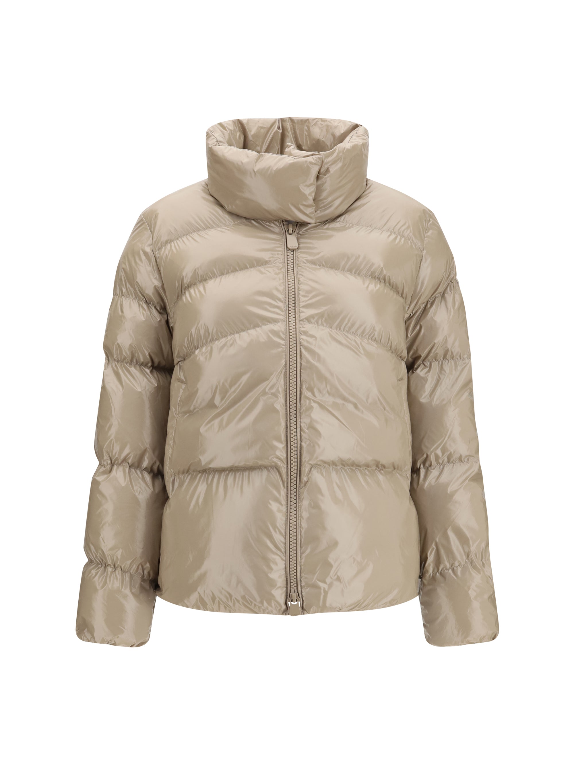Glossy Quilted Puffer Down Jacket — Beige