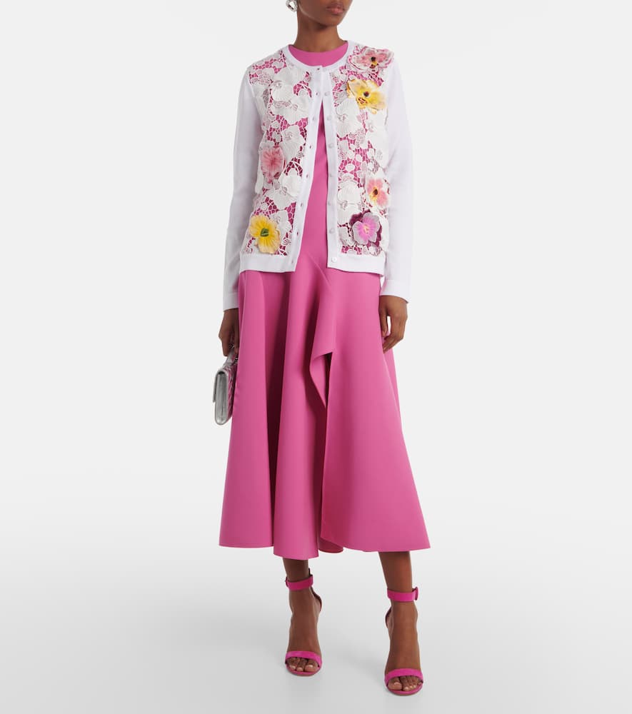 Floral-appliqué cotton-blend cardigan