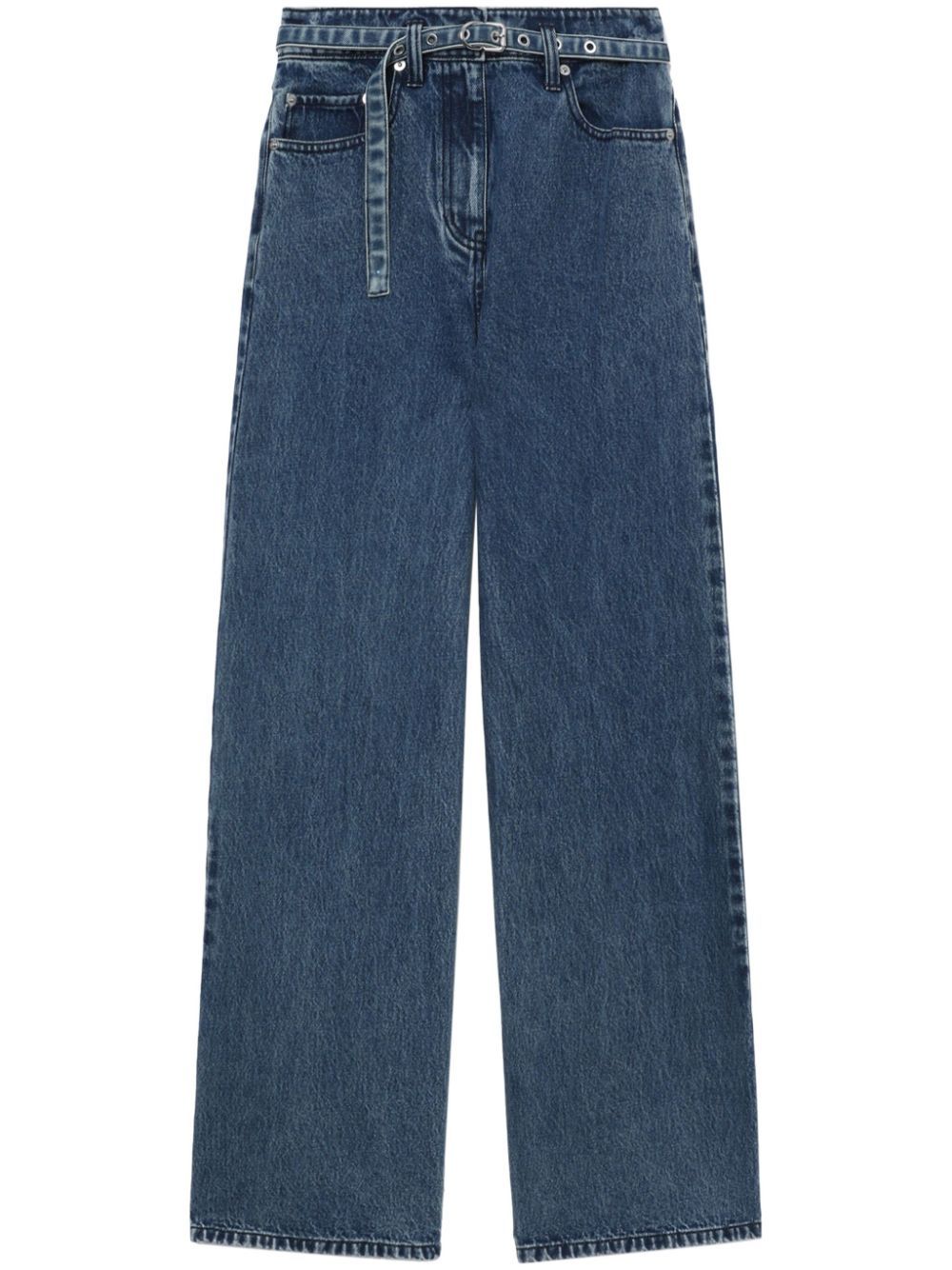 High Rise Wide Leg Belted Jeans in Blue