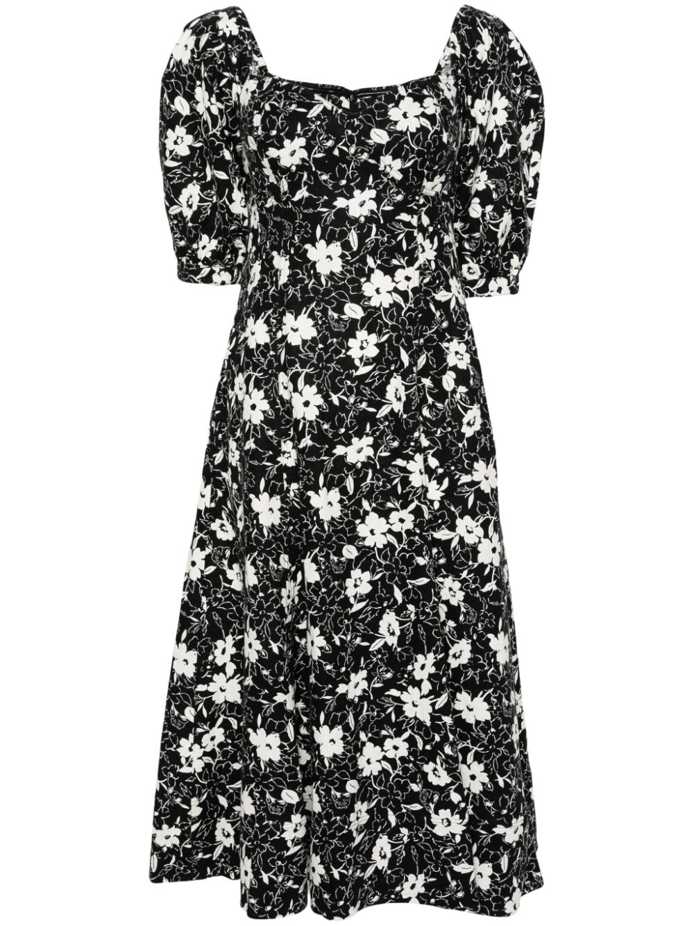 Floral-print midi dress - Black