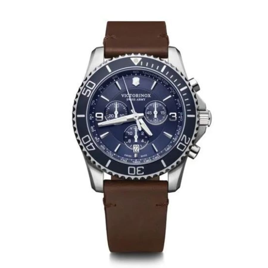 Maverick Chronograph Quartz Blue Dial Brown Leather Strap Men's Watch 241865