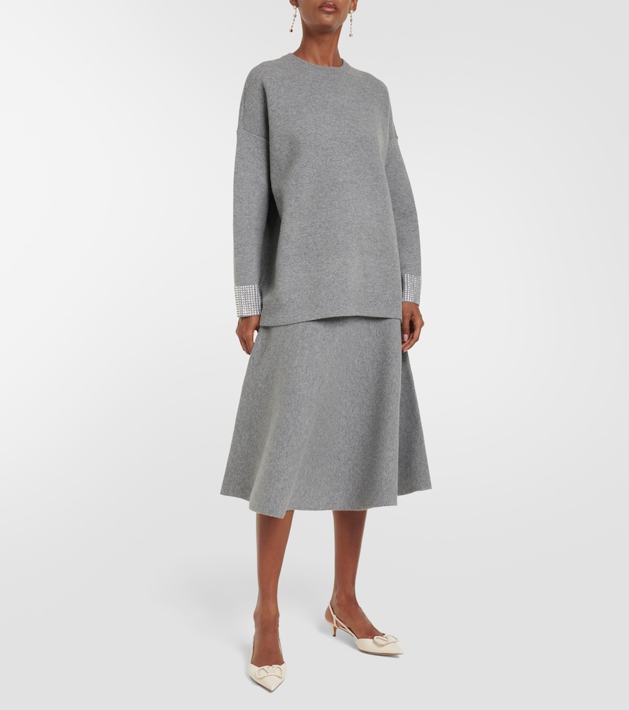 High-rise wool-blend midi skirt