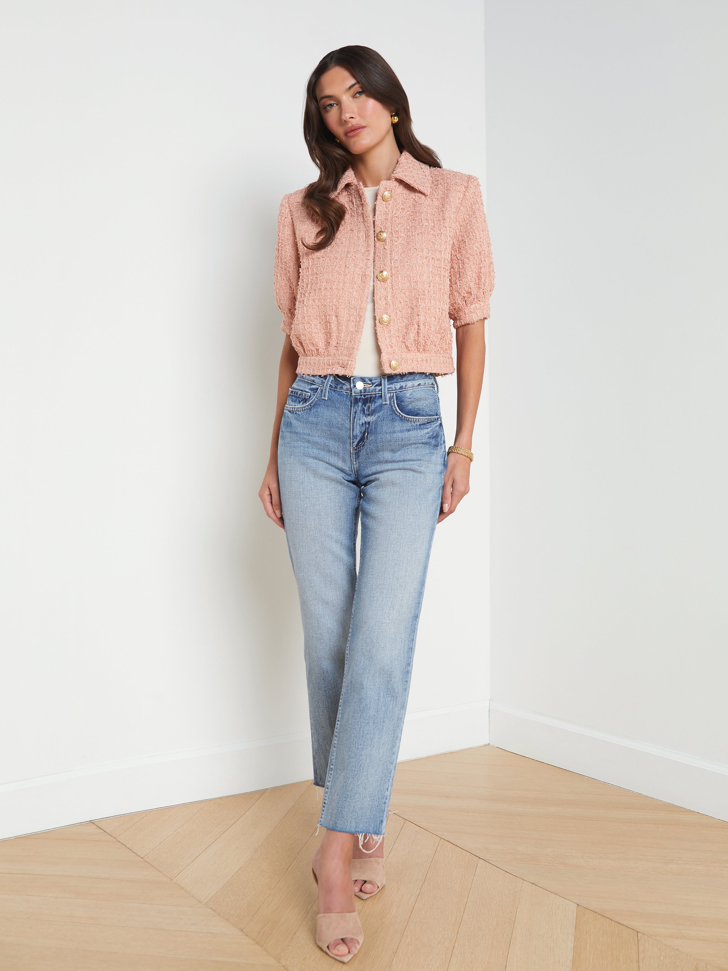 Cove Cropped Tweed Jacket In Dusty Pink
