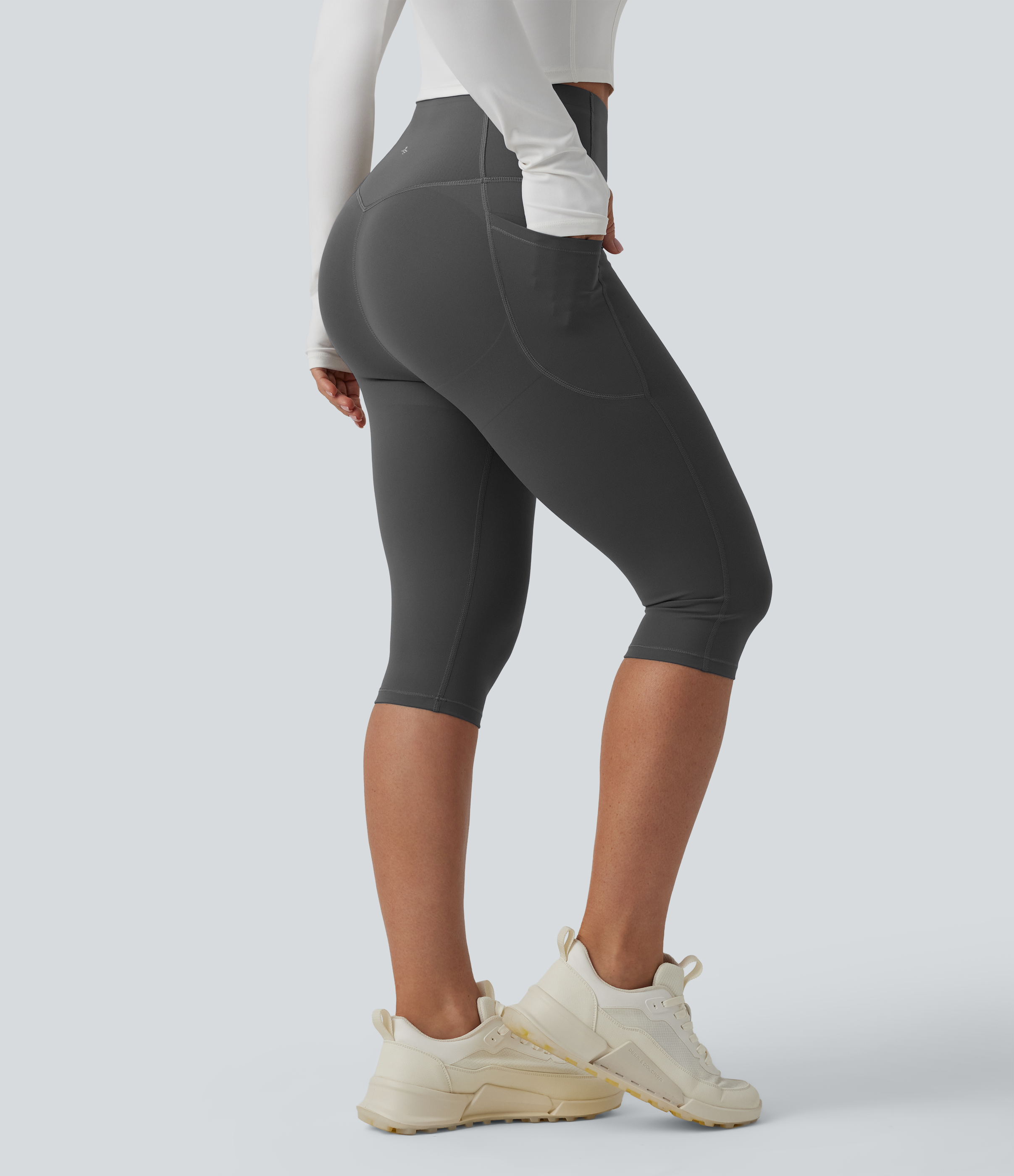UltraSculpt™ High Waisted Butt Lifting Tummy Control Pedal Pushers Shaping Training Leggings with Pockets - Volcanic Ash