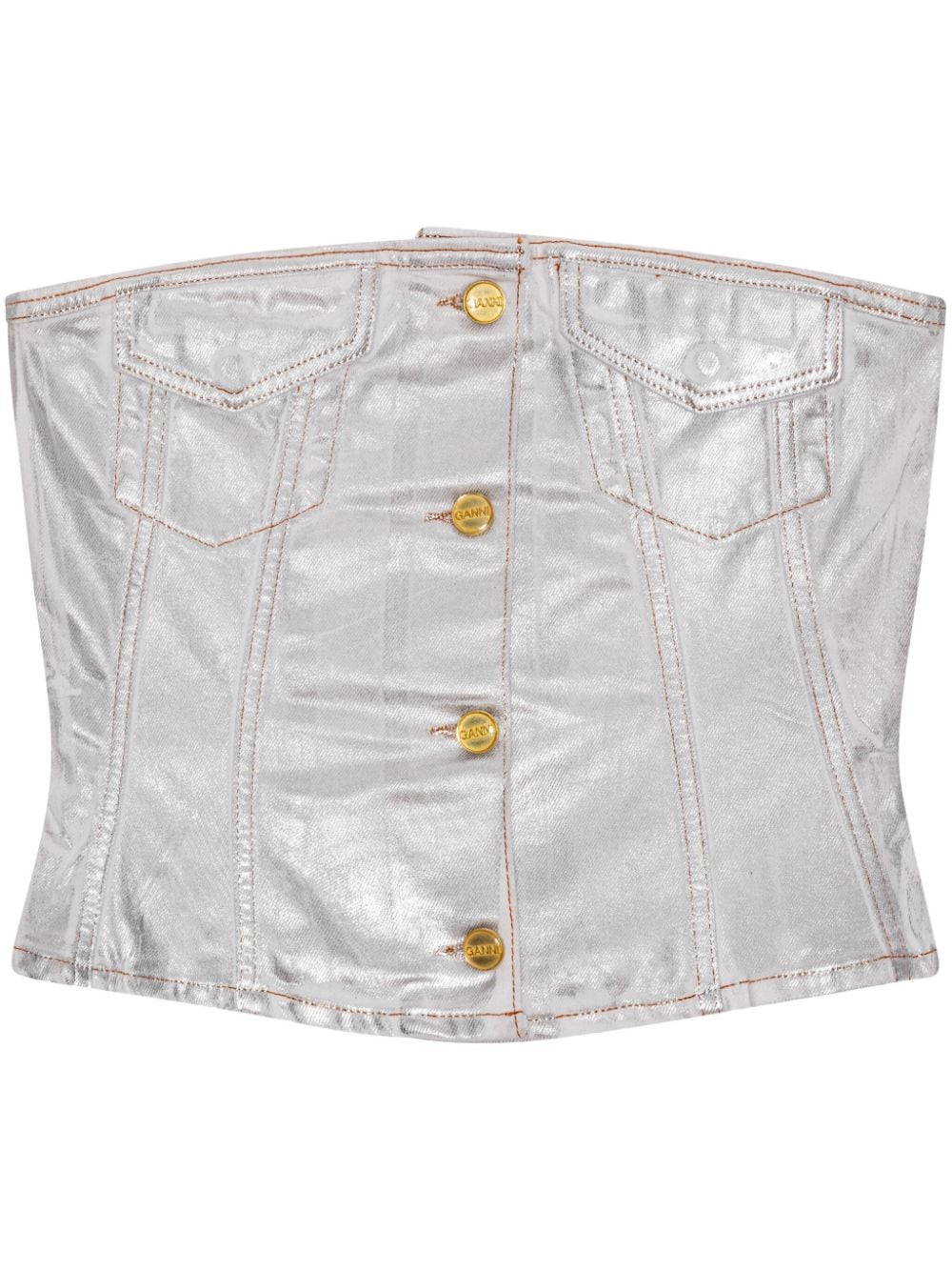 Silver Foil Denim Corset — Silver