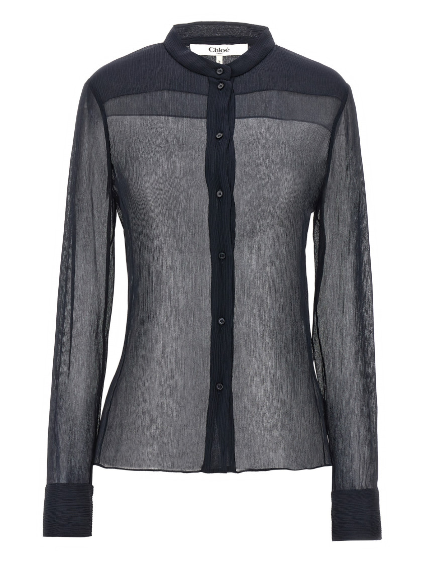 -Pleated Silk Shirt Camicie Blu-Donna