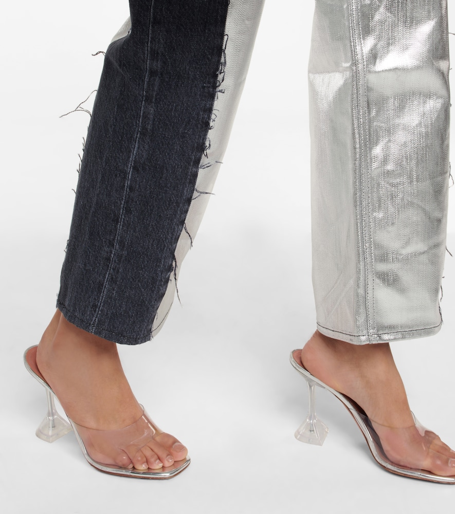 Pieced mid-rise straight jeans