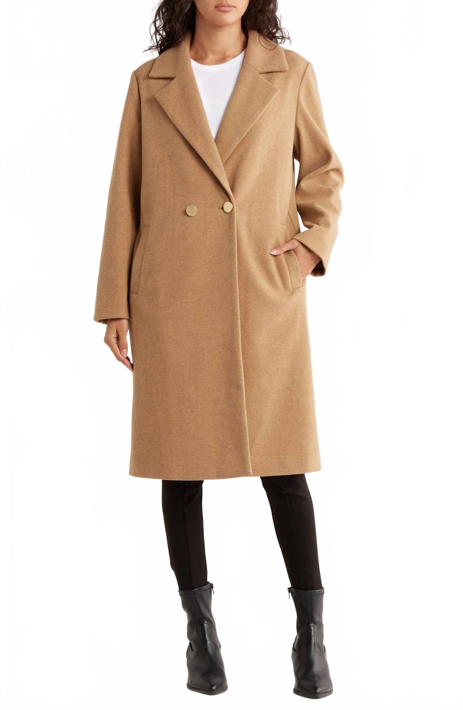Belinda Double Breasted Coat In Camel