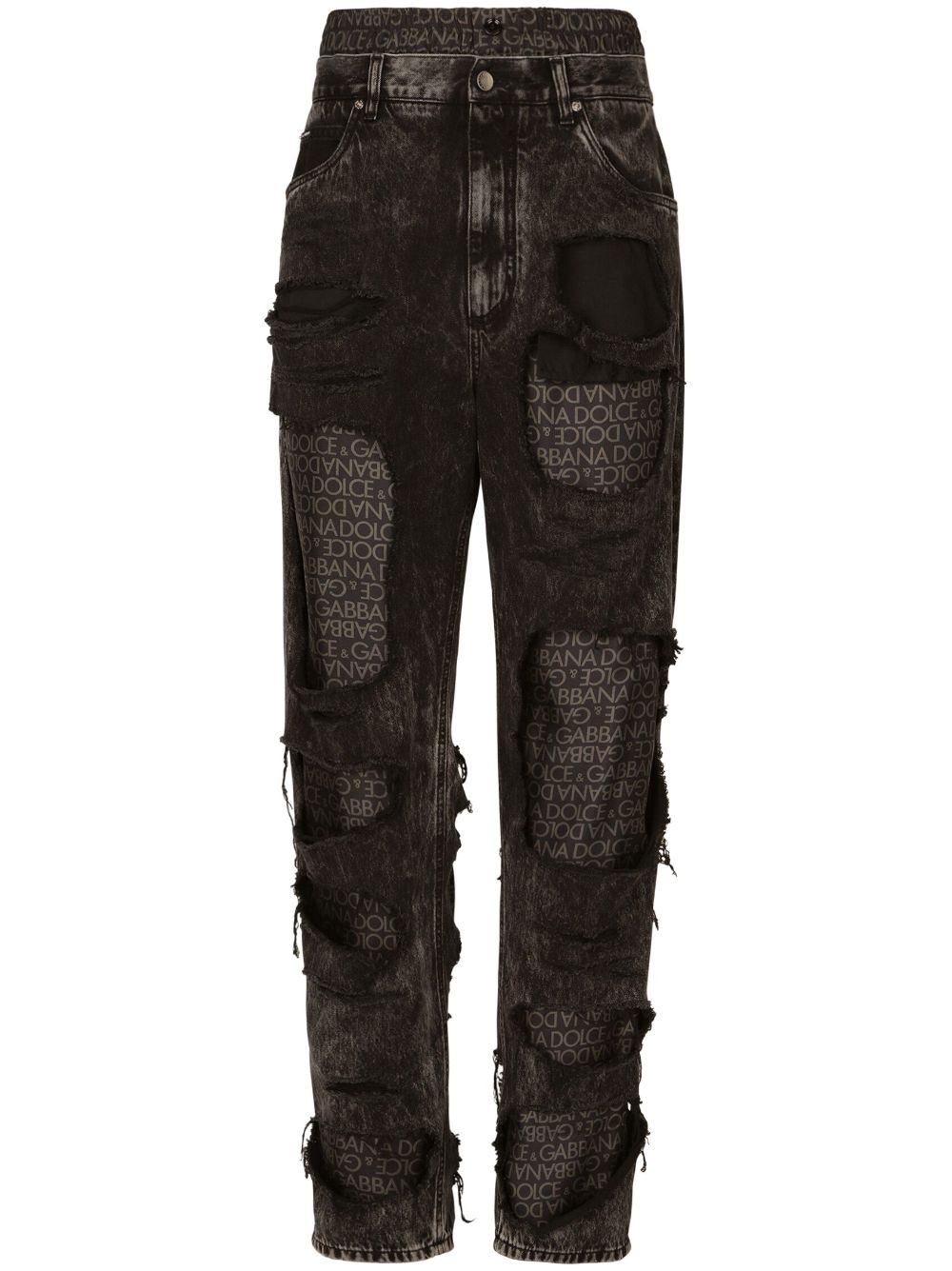Ripped-detailing cotton jeans - Black