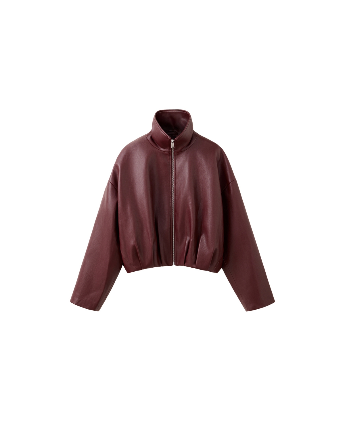 Women's Faux Leather Funnel Neck Oversized Jacket - Maroon