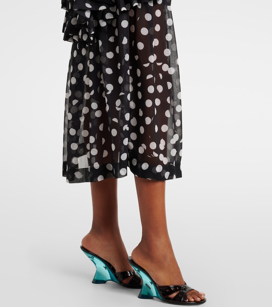 Polka-dot ruffled midi skirt