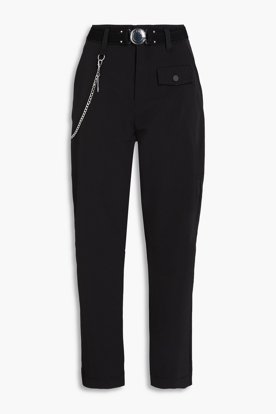Cropped chain-embellished stretch-twill tapered pants - Black - IT 40