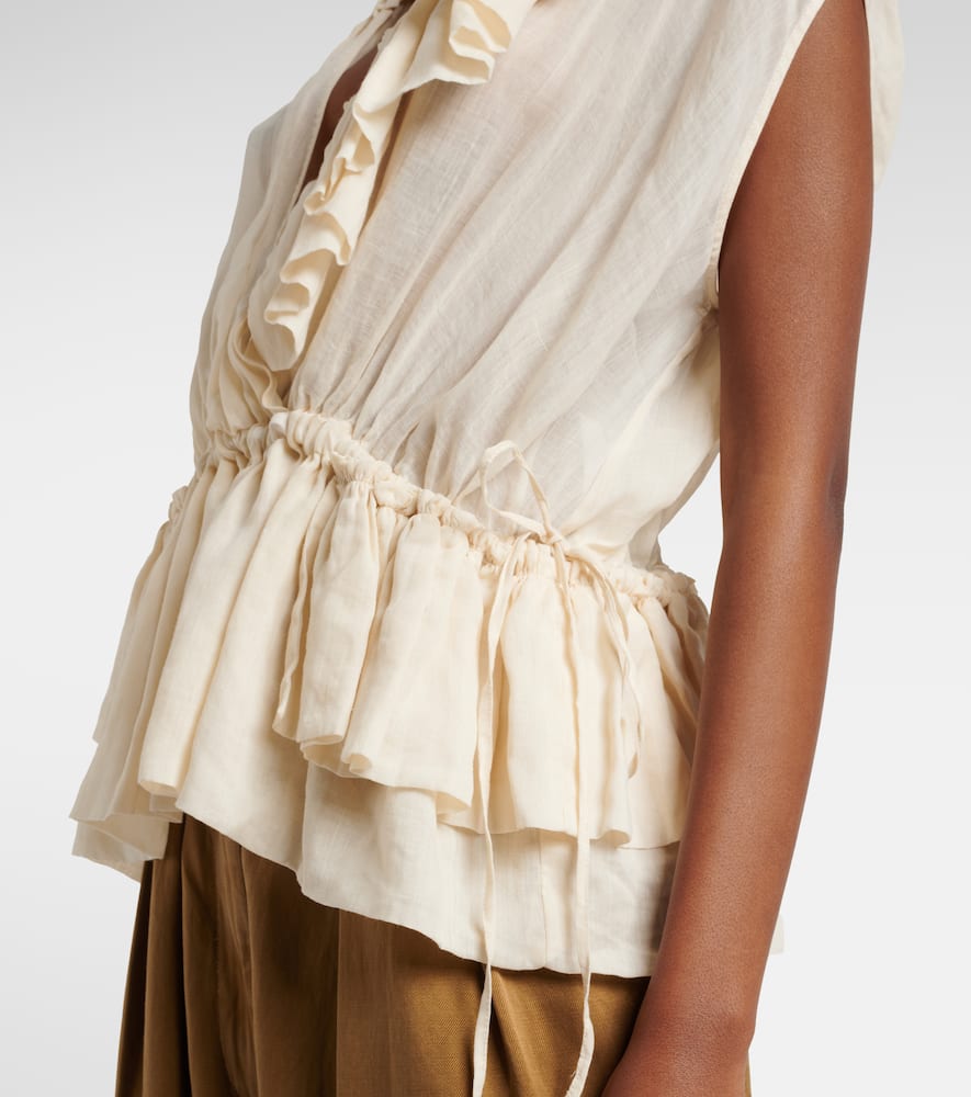 Ruffled peplum ramie top