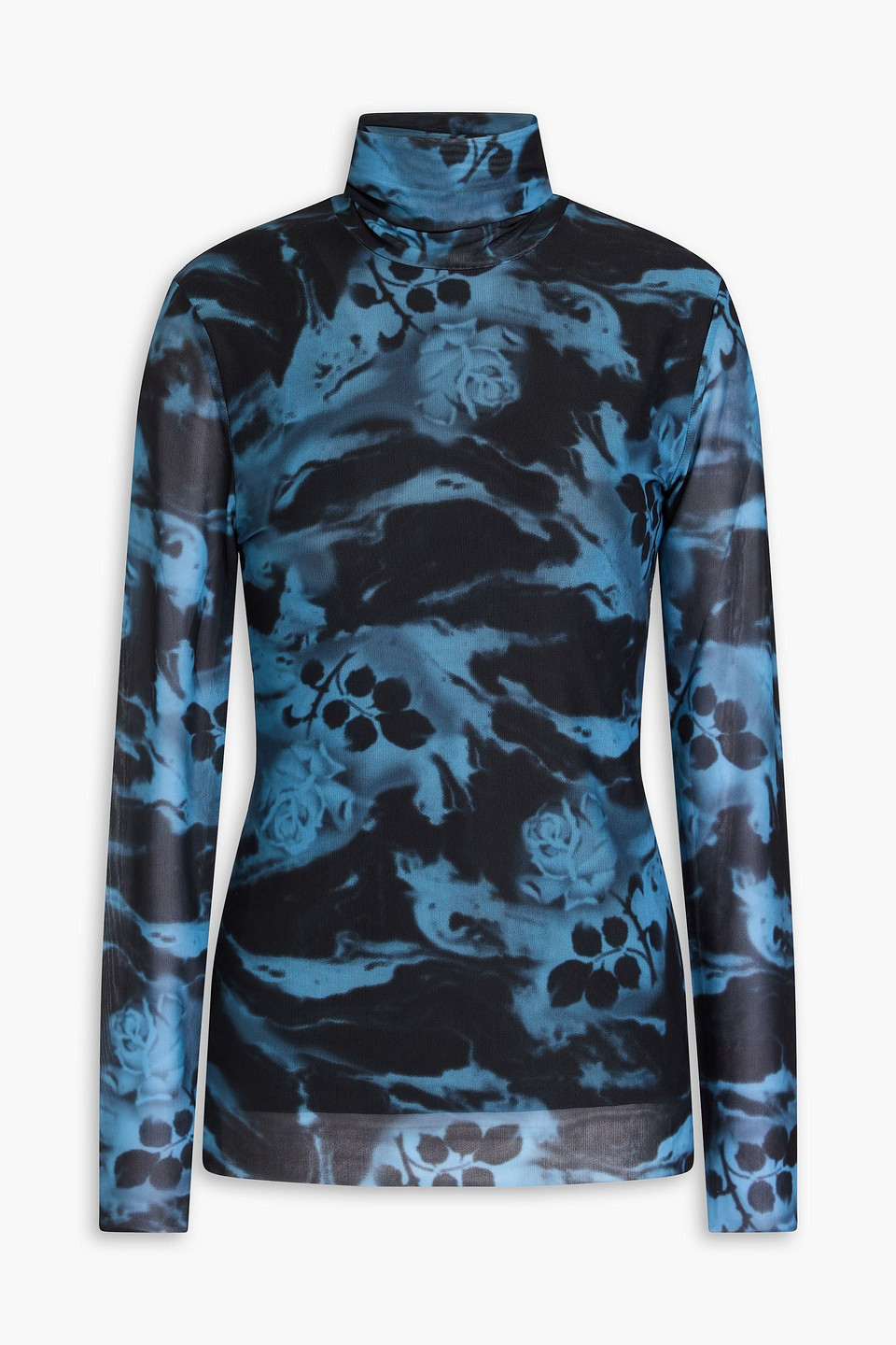Printed mesh turtleneck top - Blue - DE 32
