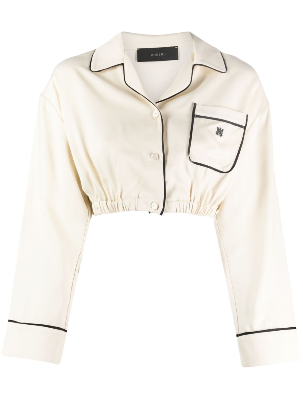 Logo-embroidered satin-finish cropped shirt - Neutrals