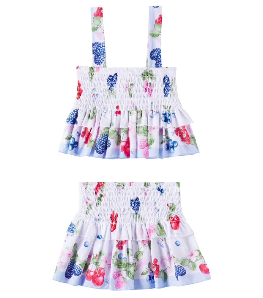 Floral ruffled cotton top and skirt set