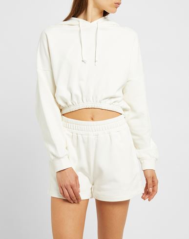 Organic Jersey Hoodie W/ Elastic Waistband Woman Sweatshirt Ivory Size L Organic cotton