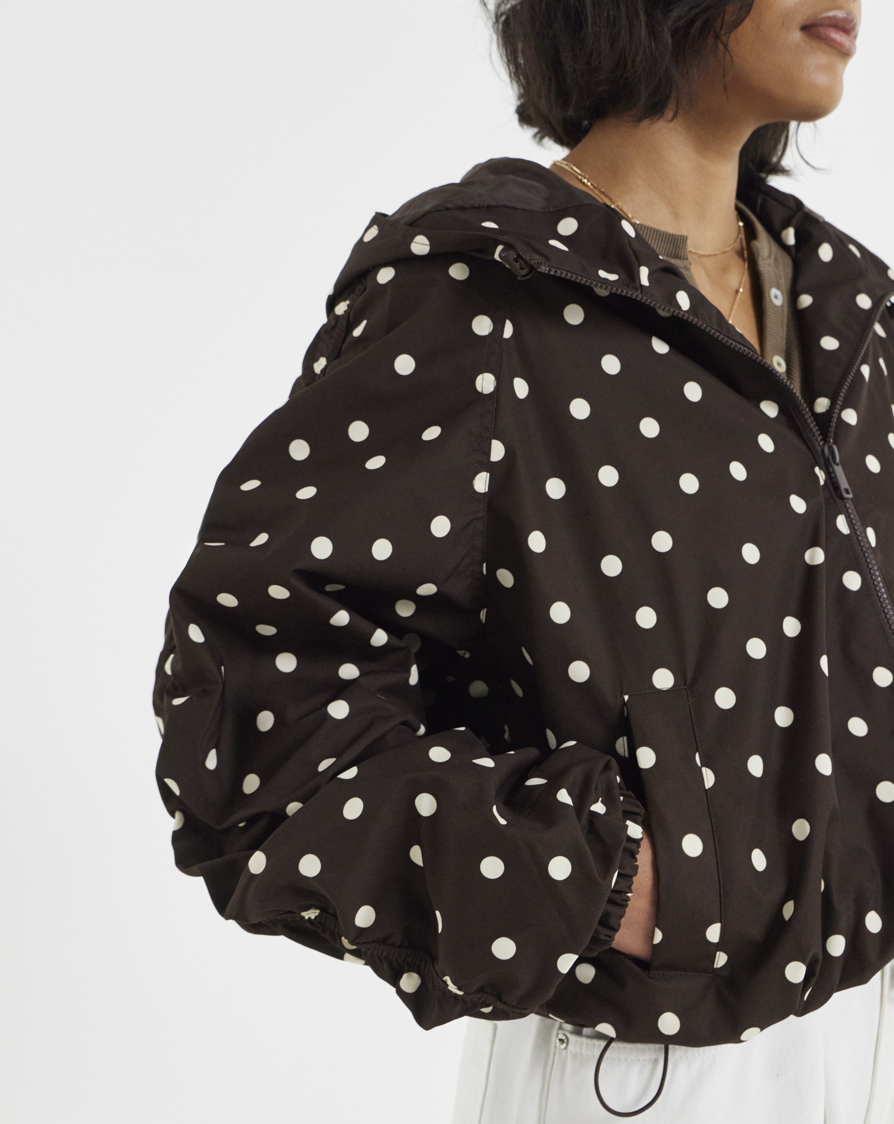 Chocolate Polka Dot Hooded Wind Breaker